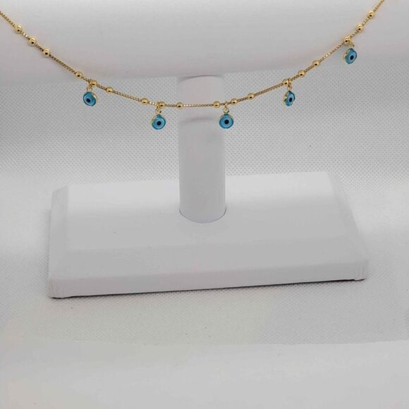 Brazilian 18k Gold Filled Baby Blue Evil Eye Anklet - Picture 2 of 5